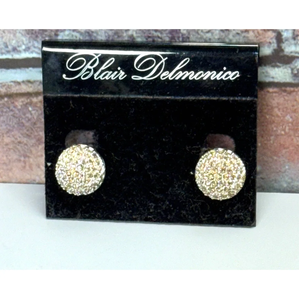 Stunning Vintage Signed BLAIR DELMONICO Gold Silver Rhinestone Clip on Earrings‎